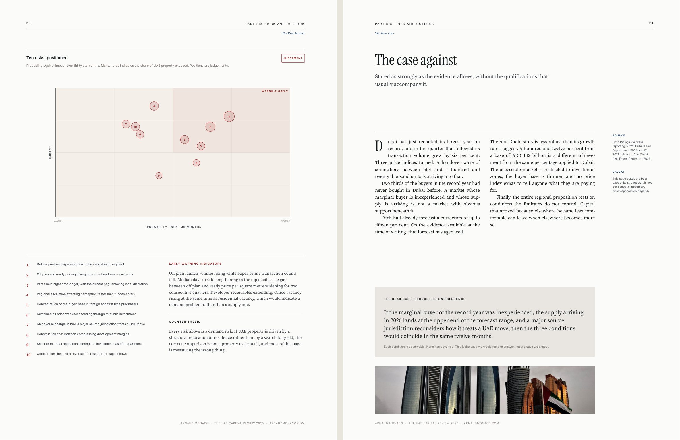 Pages 60 and 61 of The UAE Capital Review showing risk analysis